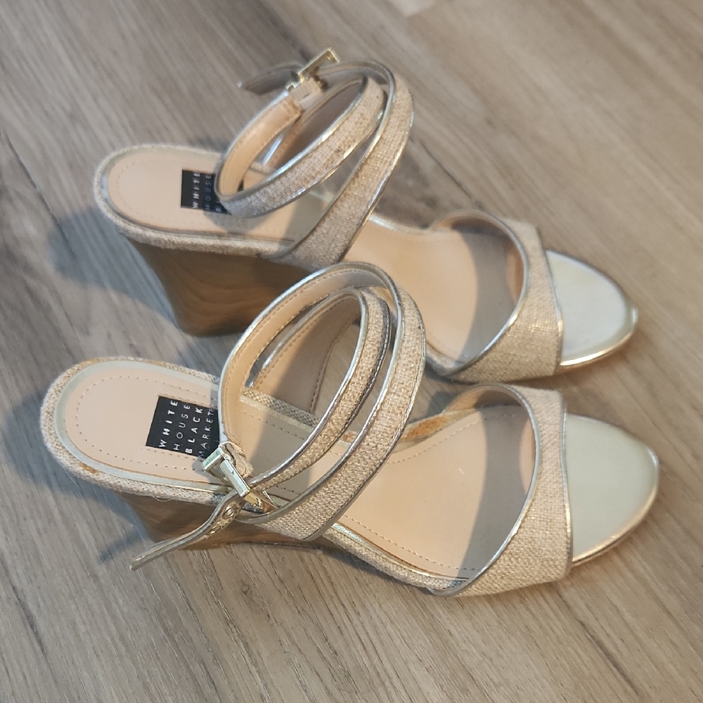 White House Black Market Gold Wedge Sandals